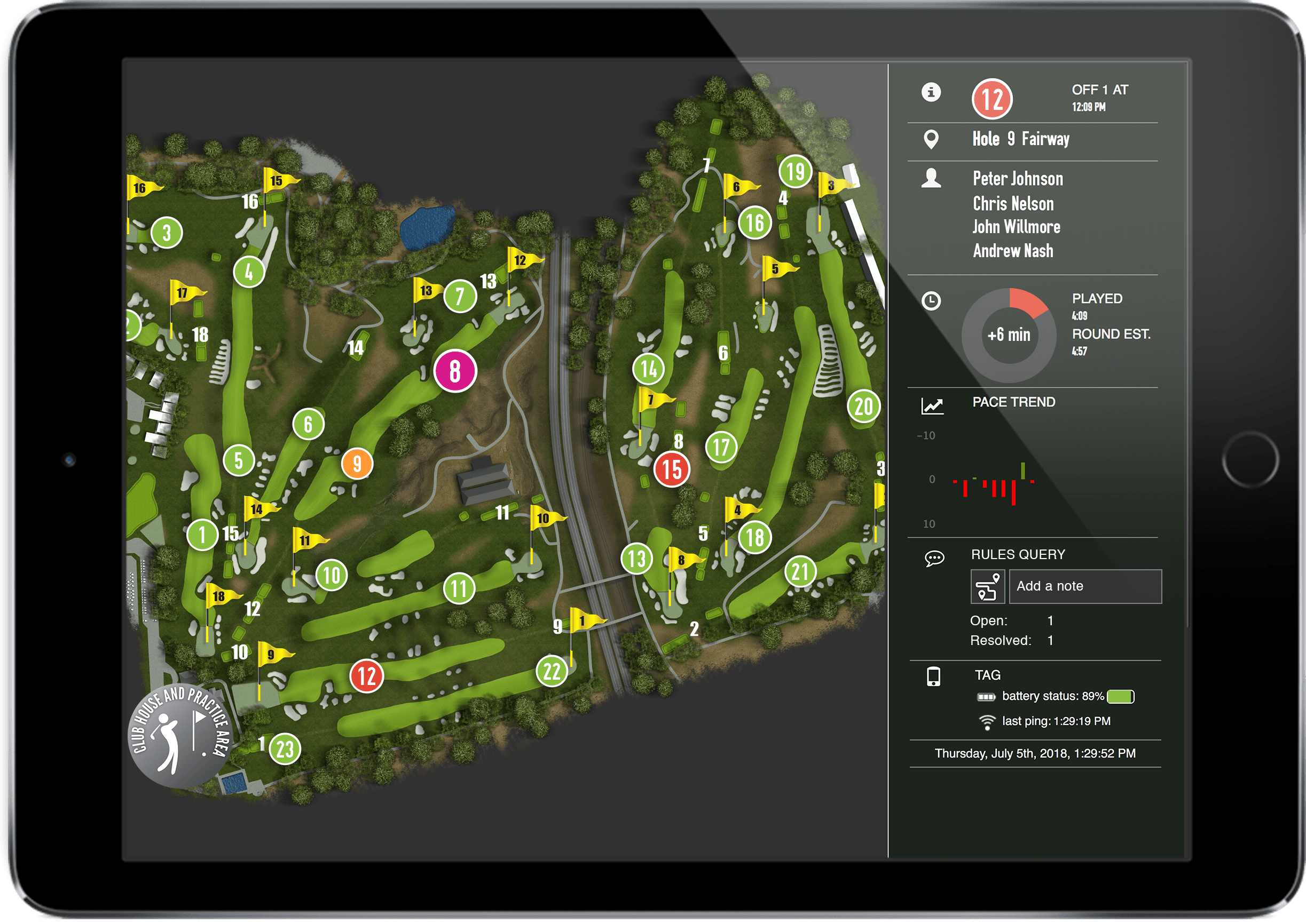 Tagmarshal player sidebar ipad | golf management software